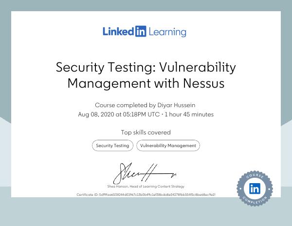 Security Testing: Vulnerability Management with Nessus certificate preview