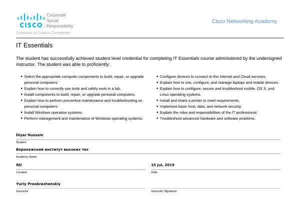 IT Essentials certificate preview