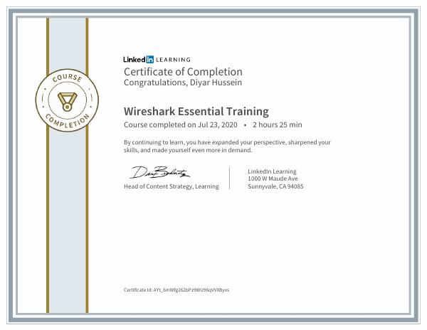 Wireshark Essential Training certificate preview